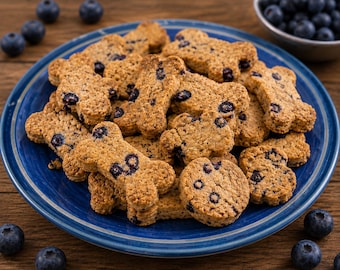 Biscoitos artesanais para cães | Manteiga de amendoim e banana, aveia com mirtilo, batata-doce com mel (em pequenos lotes)
