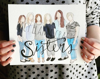 Acuarela personalizada de 3 a 10 personas / Sin rostro / Retrato en acuarela / Retrato personalizado / Acuarela personalizada / Retrato familiar / Acuarela familiar