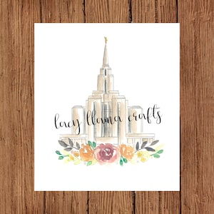 Oqurrih Mountain UT 8x10 Temple Watercolor Print / Temple Art / Temple Print / lds temple watercolor / lacy llama crafts
