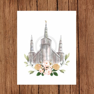 Impresión del templo de la acuarela de Portland, Oregon
