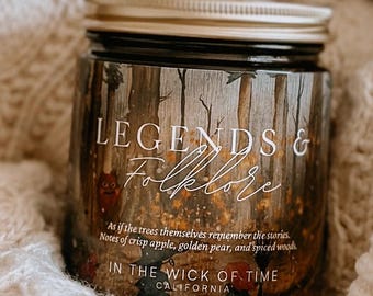 Legends and Folklore, Cottagecore Candle, Spiced Apple Woods Scent, Autumn Book Nook Candle, Cozy Fall Decor, Mythical Gift, Storybook Vibes