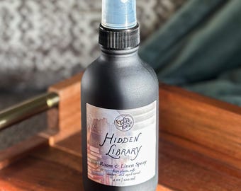 Bookish Room Spray, Hidden Library, Secret Books and Plum Scented, Cozy Fantasy and Mystery Fans Gift, Plant Based Linen Spray, 4 Ounce