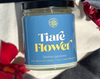 Bougie de soja fleur de tiaré tropical, décoration estivale hawaïenne, cadeau floral exotique