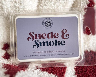 Pastillas de cera aromáticas con aroma a gamuza y humo: pastillas de soja con intensos aromas a cuero y humo de madera.