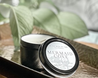 Mermaid Cove Candle 4 oz, Ocean Themed Luxury Mini Candle, Beachy Home Decor, Fantasy Soy Candle, Mermaidcore Gift Idea, Book Nook Candle