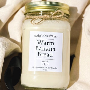 温かいバナナブレッド、メイソンジャー入り手作りの環境に優しい大豆ワックスキャンドル、心地よい秋のための素朴な農家の装飾、16オンス、コットン芯