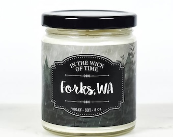 Forks, WA | Scented Vegan Soy Candle | Vampire Gift, Bella and Edward Gift, Booktok Gift |