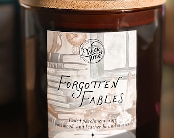 Forgotten Fables Candle 10 oz, Old Book Scented, Library Book Nook Decor, Cozy Fantasy Bookish Soy Candle, Handmade Gift for Readers
