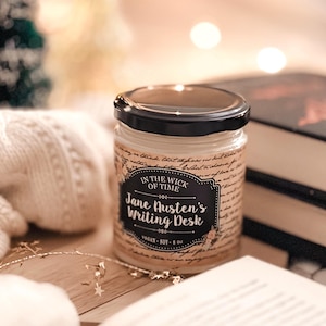 Jane Austen&#39;s Writing Desk, Bookish Candle, Bookshelf Decor