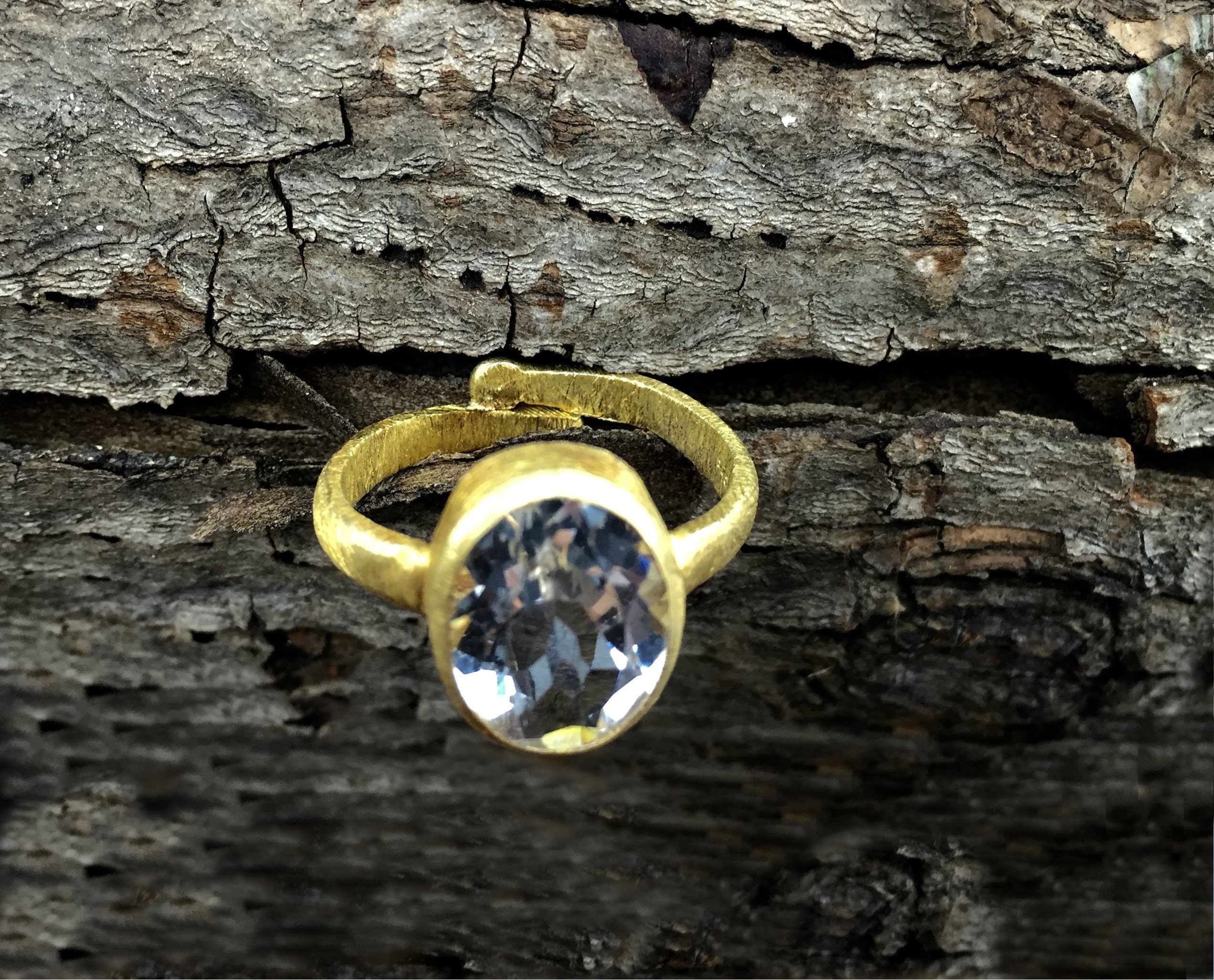 22k Gold Plated Solitaire Rings Adjustable Sizes Pure 925 - Etsy