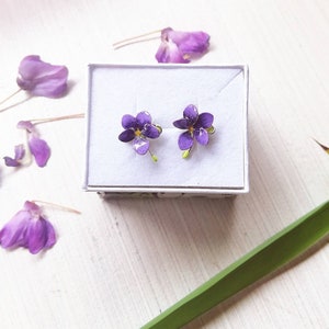 Small earrings "Forest violet". Handmade earrings.