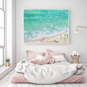 Beach Art Large ORIGINAL Art Beach Painting Oil Painting On Canvas Pastel Turquoise Emerald Abstract People Sea Art Ocean Seascape Painting