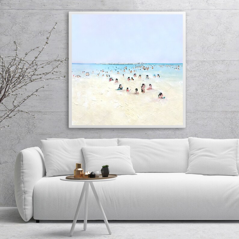 Large Beach Scene Original Art Oil Painting On Canvas Beach Etsy