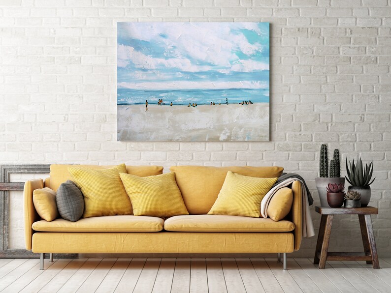 Large ORIGINAL Art Pastel Blue Beach Painting Oil Painting Etsy