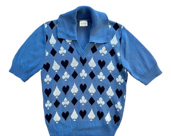 Vintage 1970's Knitted Blue Top  / 10-12Yrs