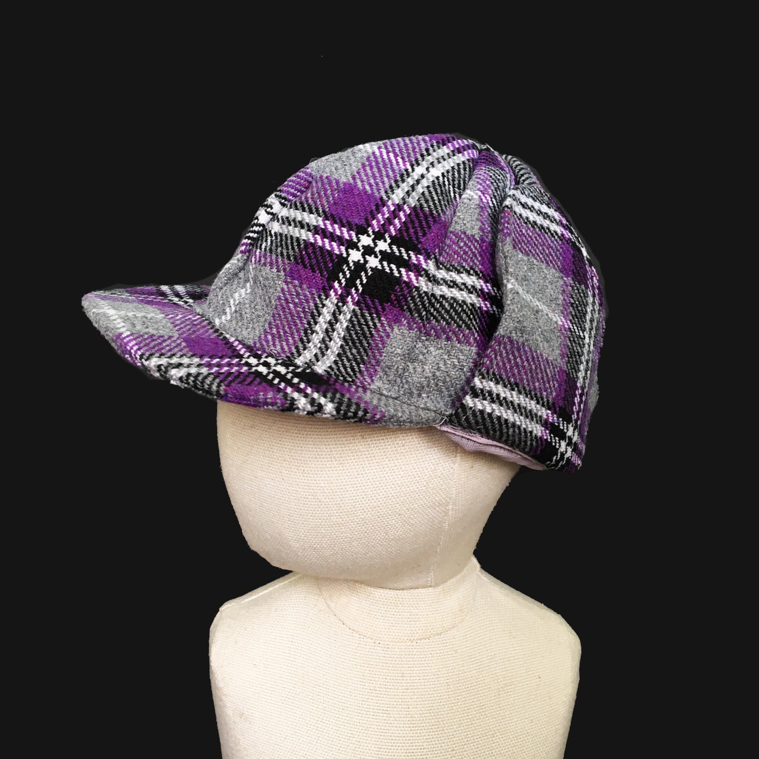 Grey/purple Plaid sherlock Cap | Etsy 