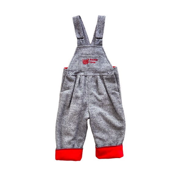 Vintage 1970s Grey / Red Dungarees 9-12 Months - image 1