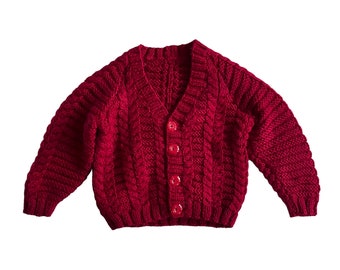 Vintage Knitted Dark Red Cardigan  / 12-18M