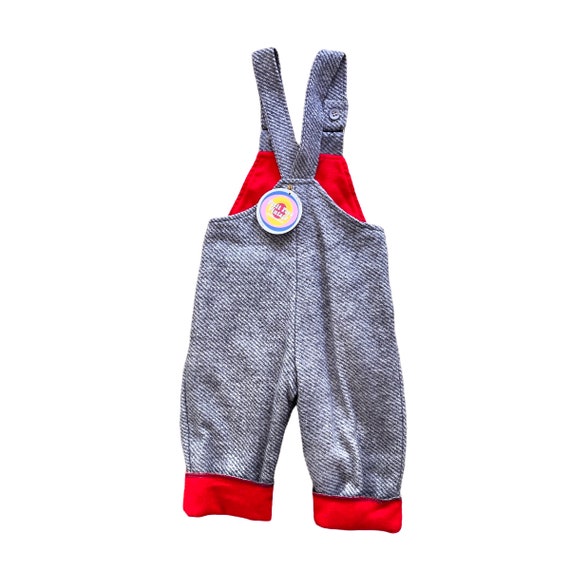 Vintage 1970s Grey / Red Dungarees 9-12 Months - image 2