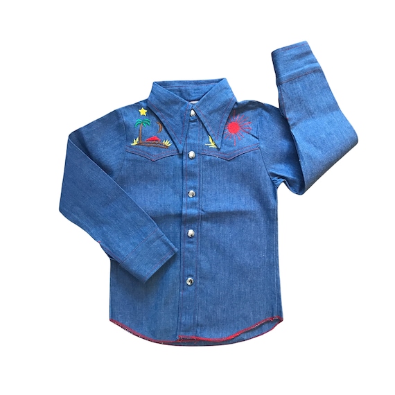 Vintage 1960s Embroidered Denim Shirt / 6-8Y - Etsy