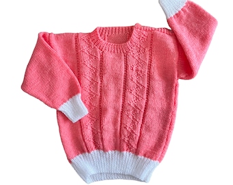 Vintage 70's Hand Knitted Pink Cardigan  3-4Y