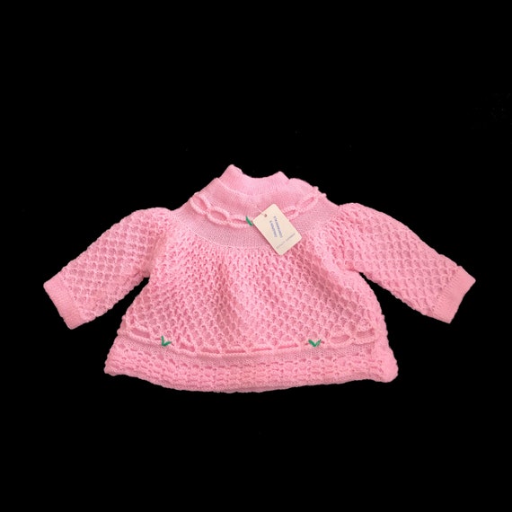 Vintage 70's Pink Knitted Textured Jumper NOS New… - image 1