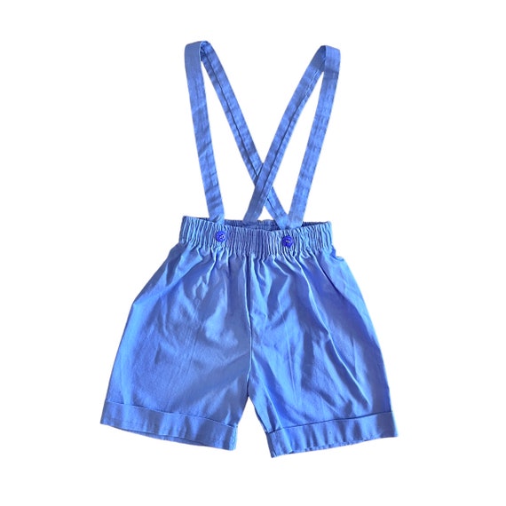 1970s Blue Toddler Suspenders Shorts 12-18 Months - image 1