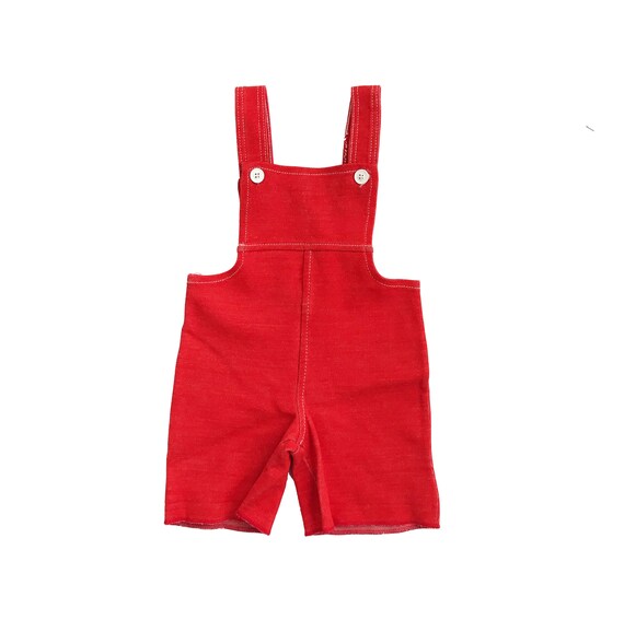 red short dungarees