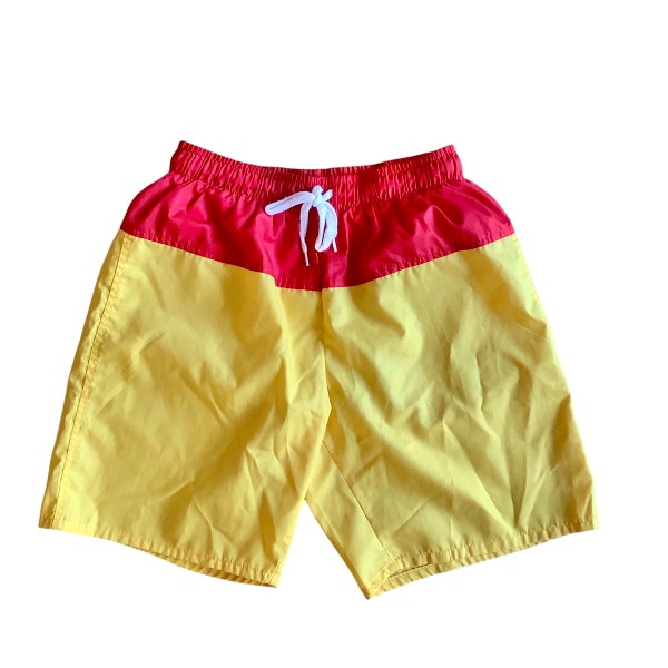 1980's Vintage Yellow / Red  Swimming Shorts  10-12Y