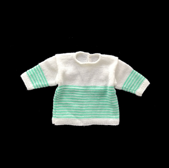 Vintage 70's Mint GreenWhite Striped Knitted Sweater French Stock 3 6 Months Vintage 70's Mint GreenWhite Striped Knitted Sweater French Stock 3 6 Months