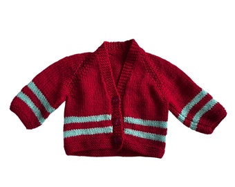 Vintage Knitted Dark Red Cardigan 0-3 Months