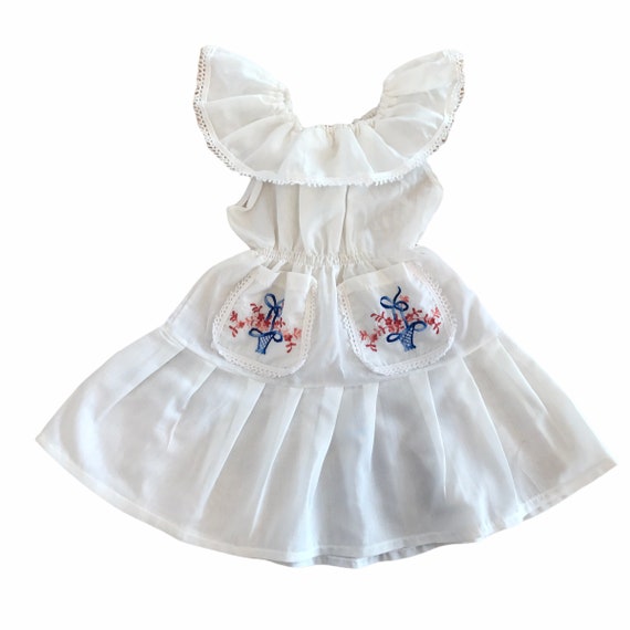 Vintage 1970s Blue Embroidered Baby Dress USA Made 9-12 Months