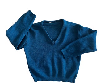 1960's Blue / Green V-Neck Jumper / 3-4Y