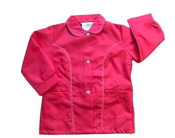 French Vintage 1960's Red School Nylon Blouse / Shirt /  5-6 Years