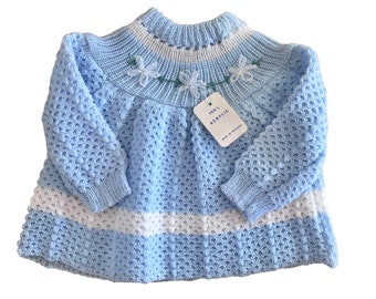 Vintage 70's Blue Knitted Baby Jumper  3-6 Months