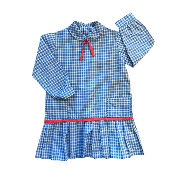 Vintage 1960s Blue Check School Nylon Dress / Blouse 8-10Y