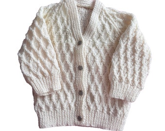 Vintage White Knitted Textured Cardigan 0-6 Months