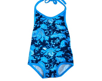 70's Turquoise Swimming Suit / 5-6Y and 6-8Y