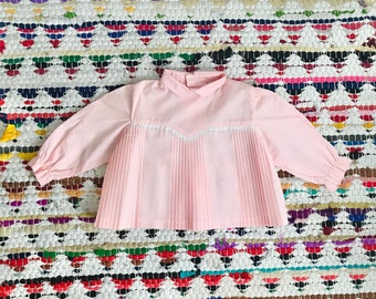 60's Pink Pleated Long Sleeve Blouse/Shirt  6-9 Months