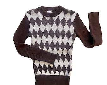 1970's Brown Knitted Diamond Jumper 5-6Y