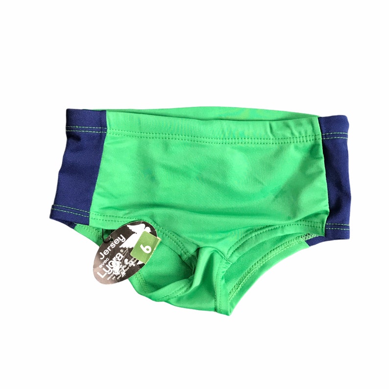 1960/'s Vintage Navy Green Mod Kids Swimming Trunk French Made 5-6Y