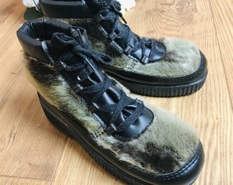 Deadstock 1970's /80's Children's Cosy Vegan Furry Lined Low Boots  Made in Italy  EU 29-31-32