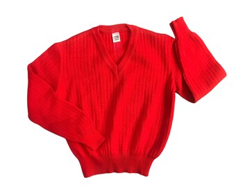 Vintage 1970's Red V-Neck Jumper 8-10 Years