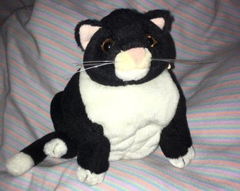 Vintage Dakin Cat plush Pampered Pets Black White small version chubby fat kitten NWTS  5.5"