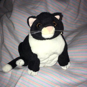 Vintage Dakin Cat plush Pampered Pets Black White small version chubby fat kitten NWTS  5.5&quot;