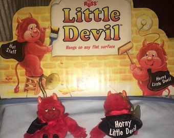 Vintage Russ Devil plush Window cling suction cup stick on windows Mirror Horny Little Devil and Hot Stuff Tail x&#39;s 2 Horns NWOTS 3&quot;
