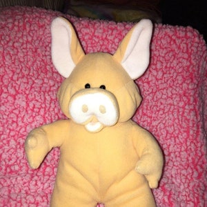 Vintage Animal Fair Pig plush Peach Open white mouth snout arms legs Curly tail 11.5&quot; ECU piggy
