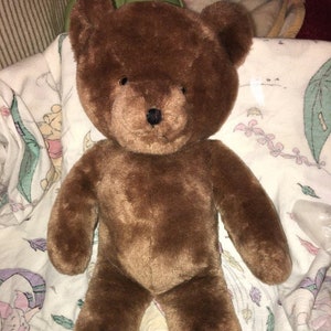 Vintage Just Friends Bear plush Teddy Dark Brown 22&quot; Teddy Yarn Mouse nose Fabric tush tag