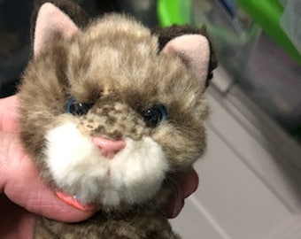 Vintage Russ Cat plush Whiskers Brown leopard Freckles Tabby white Small soft kitten NWWTS 5&quot; Blue eyes