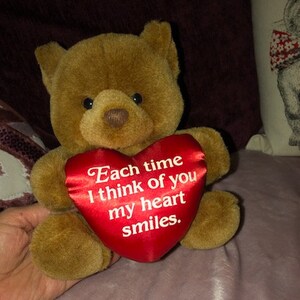 The Summit Collection Bear plush Valentines or Love Satin Each Time I think of you my Heart Smiles ECU 1992